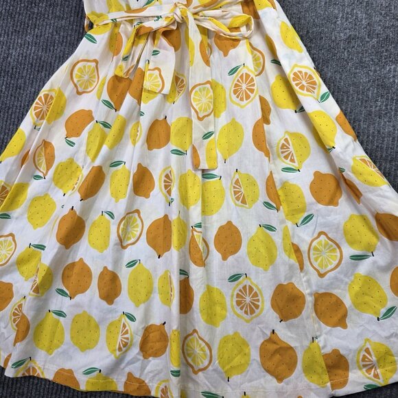 La Soul Dress Womens Large Lemon Print Belted Sleeveless Pockets Summer Casual - Picture 4 of 16